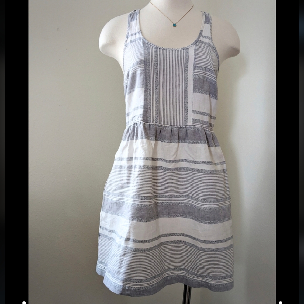 Lou & Gray Striped Light Blue and White Sleeveless Dress Racer Back